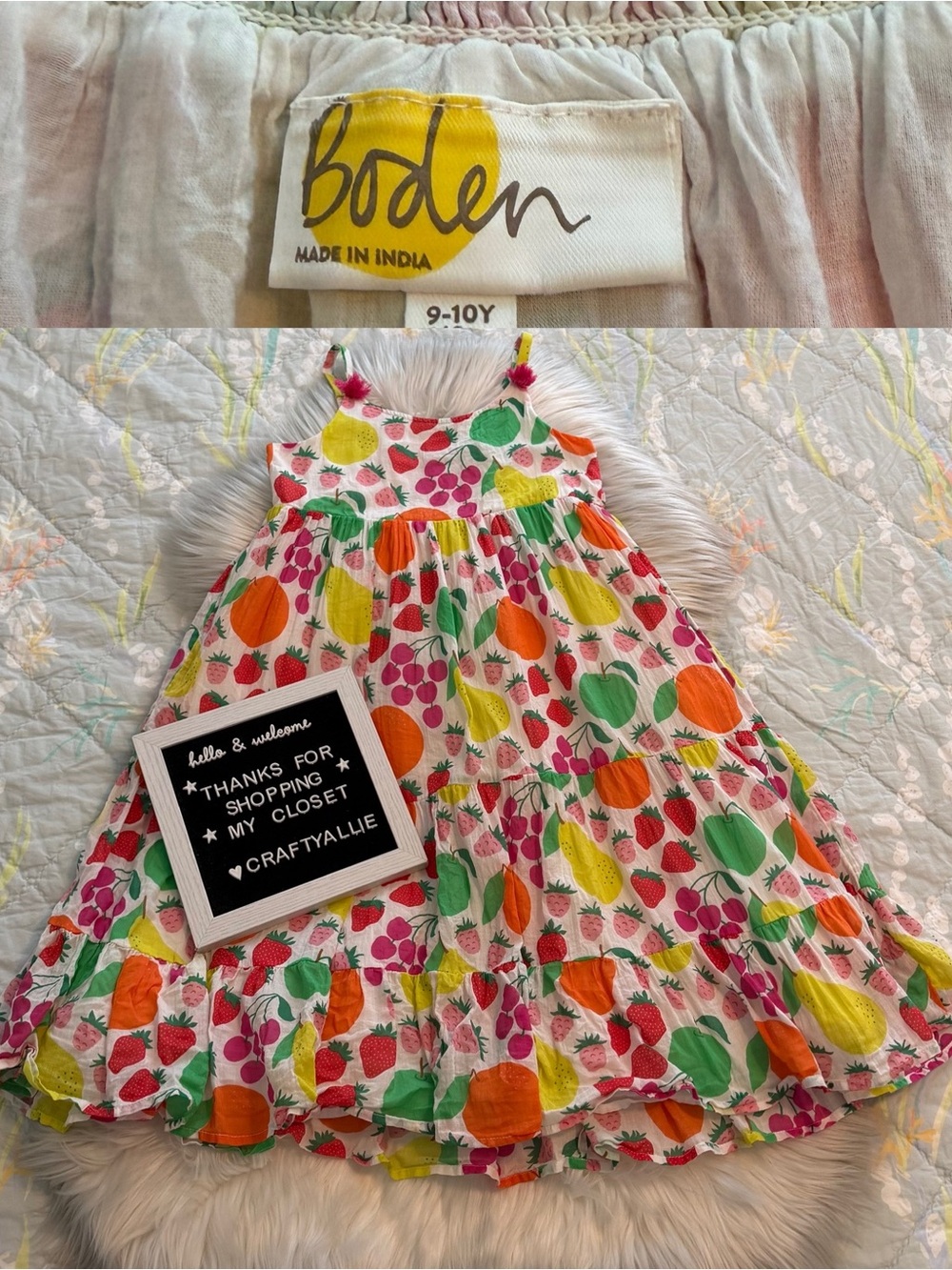 Mini Boden Tiered Tassel Dress in Multi Tutti Fruitti | Girls 9-10Y